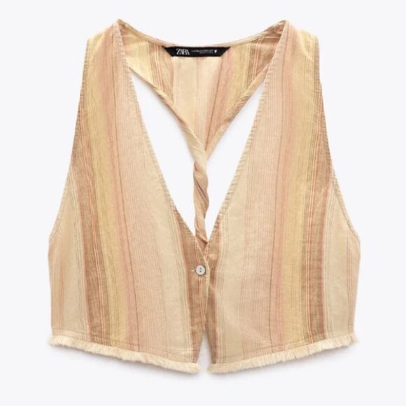 Zara‎ Women's Tan & Yellow striped vest tank Crop-top size xs - Picture 3 of 10